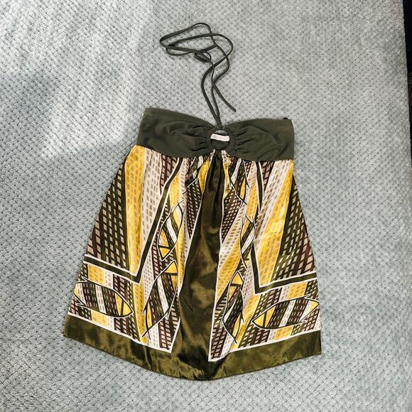 VINTAGE RETRO Y2K CHARLOTTE RUSSE COLORFUL GREEN SILKY SCARF HALTER TOP FUNKY - Picture 1 of 6